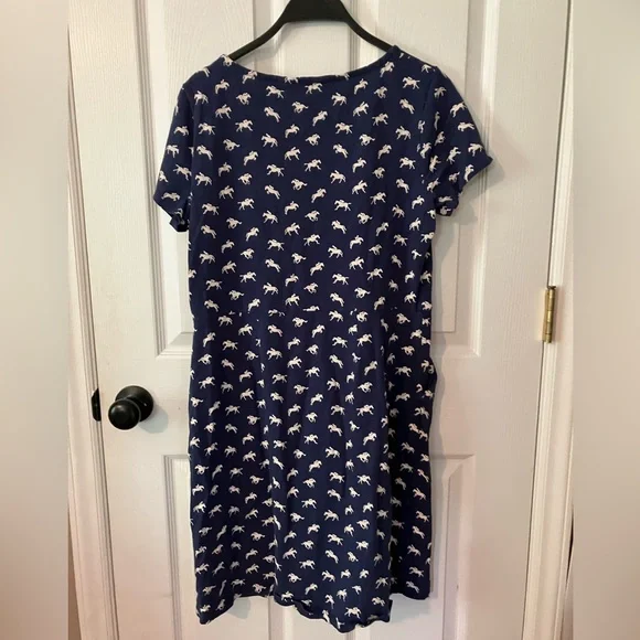 Boden Phoebe Jersey Navy 100% Cotton Casual Dress Equestrian Print Sz 10P - Picture 4 of 9